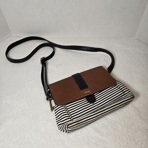Fossil Black and Brown Striped Crossbody Bag